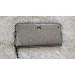 H by Halston Large 8x4 Metallic Silver Pebbled Wallet